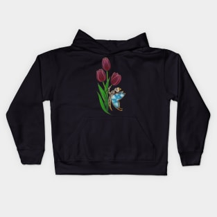 Surrealist skull and tulip flowers. Kids Hoodie